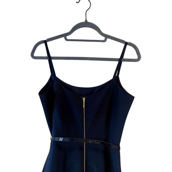 Kate Spade Size 4 Talitha Navy Blue Ruffle Hem Dress Slim Bow Belt Sleeveless - Picture 11 of 15
